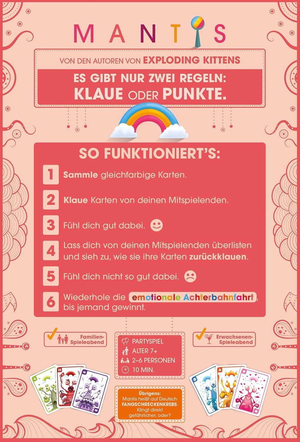 Exploding Kittens, Mantis, Partyspiel, Kartenspiel, 2-6 Spieler, Ab 7+ Jahren, 10 Minuten, Deutsch