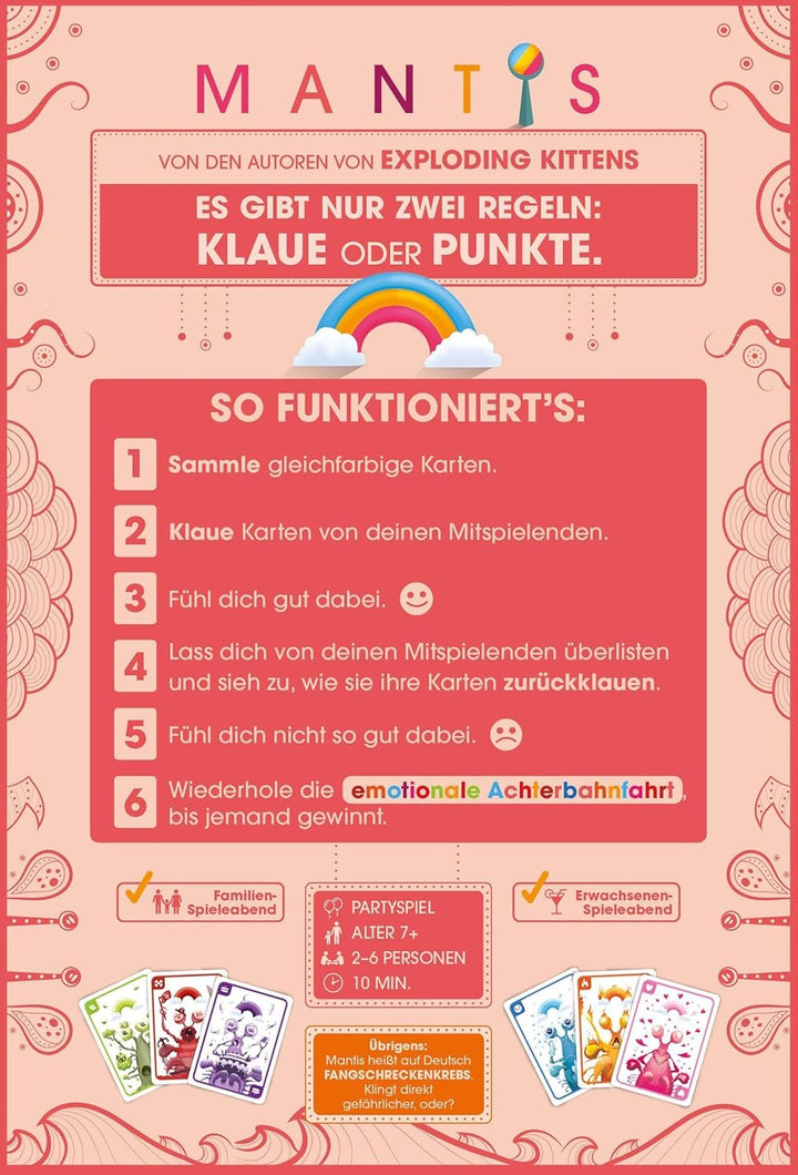 Exploding Kittens, Mantis, Partyspiel, Kartenspiel, 2-6 Spieler, Ab 7+ Jahren, 10 Minuten, Deutsch