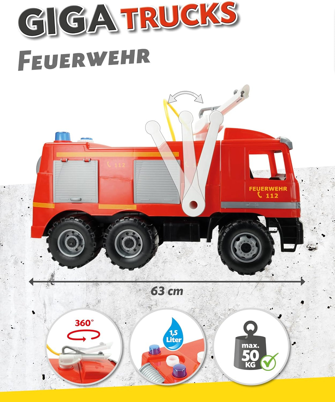 Lena 02058 - Starke Riesen Feuerwehr Mercedes Benz Actros, ca. 65 cm,grosses Feuerwehrauto mit 3 Ach