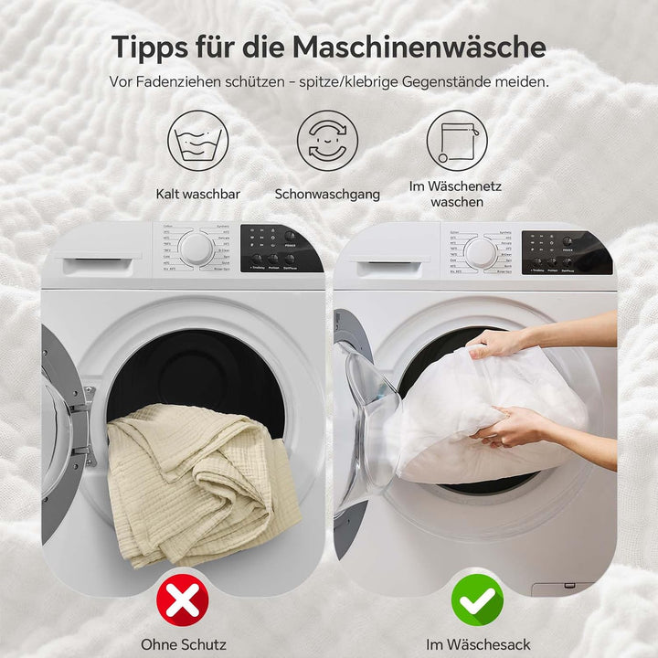 BEDELITE Musselin Decke 127x177cm Erwachsene Tagesdecke Baumwolle, Creme | weiche &amp; atmungsaktive 4-