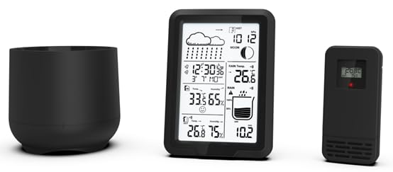 SOUCCESS Funk-Wetterstation mit Aussensensor und Regenmesser - batteriebetrieben, Funkzeit via DCF,