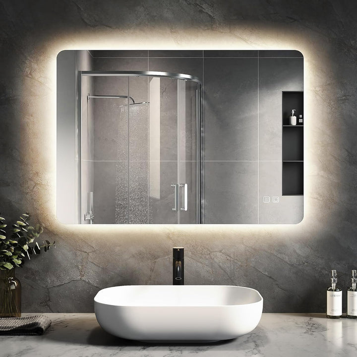 SVNR Badezimmerspiegel Mit 80 x 60cm Hintergrundbeleuchtung, An Der Wand Montierter LED-Kosmetikspie
