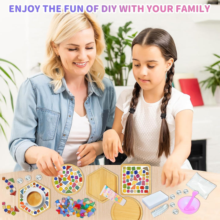 Mosaik Bastelset Kinder, 3 Stück Mosaik Untersetzer DIY Bastelset, Mosaiksteine Untersetzer Set, Ges