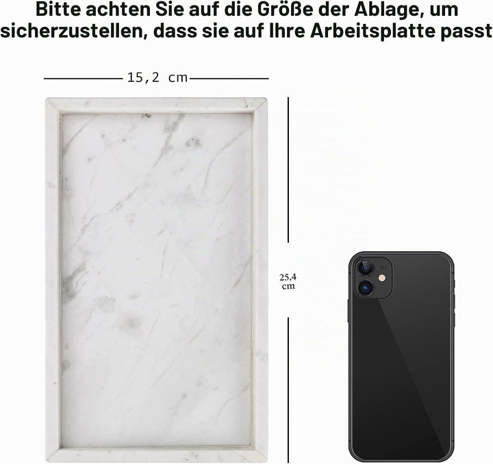 WORHE Marmortablett (kein Harz),Badezimmertablett,Deko Rechteckige Schmucktablett-Marmor Weiss(FX031