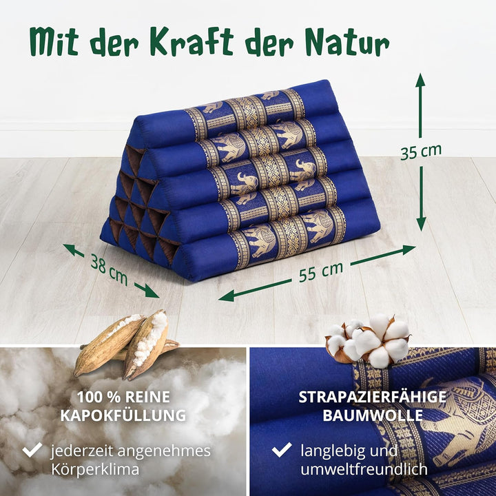 livasia Rückenstützkissen extrahoch mit Thaiseide - 38x55x35cm - Dreieckskissen für Garten/Balkon, K