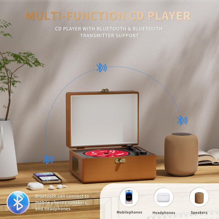 Yintiny Brauner CD-Player aus Leder mit Lautsprechern für Heimdekoration, braun