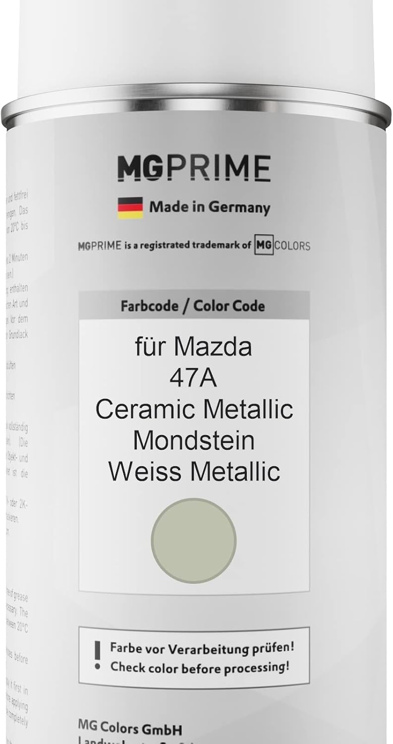 MG PRIME Autolack Sprühdosen Set für Mazda 47A Ceramic Metallic/Mondstein Weiss Metallic Basislack K