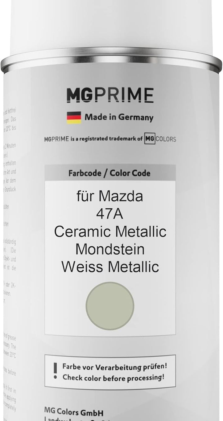 MG PRIME Autolack Sprühdosen Set für Mazda 47A Ceramic Metallic/Mondstein Weiss Metallic Basislack K