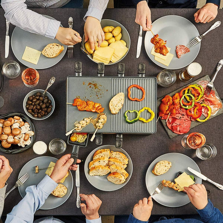 Cloer 6446 Raclettegrill mit Aluminium Druckguss Platte - beidseitig verwendbar, 1200 W, 8 antihaftb