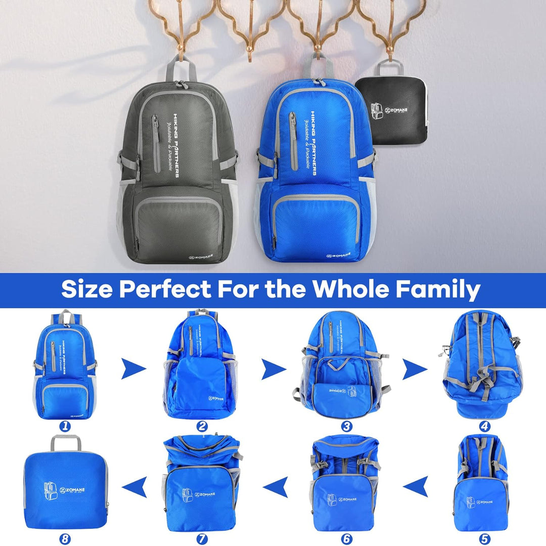 ZOMAKE Leicht Faltbarer Rucksack - Packbare Backpacks 35L,Kleiner Faltbar Rucksäcke Wanderrucksack W