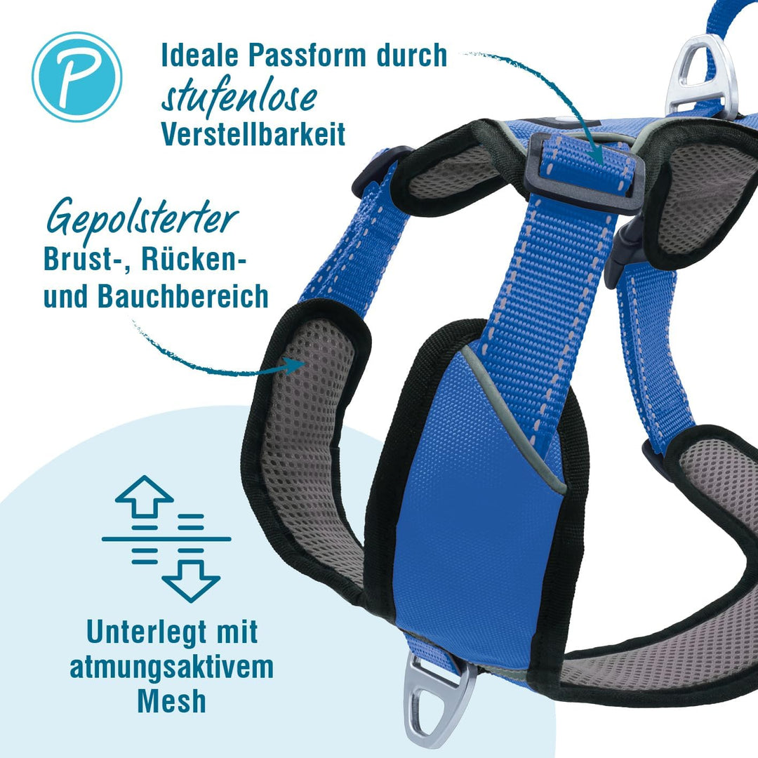 Petlando Hundegeschirr Outdoor – stark reflektierend, gepolstert, atmungsaktiv, robust, stufenlos ve