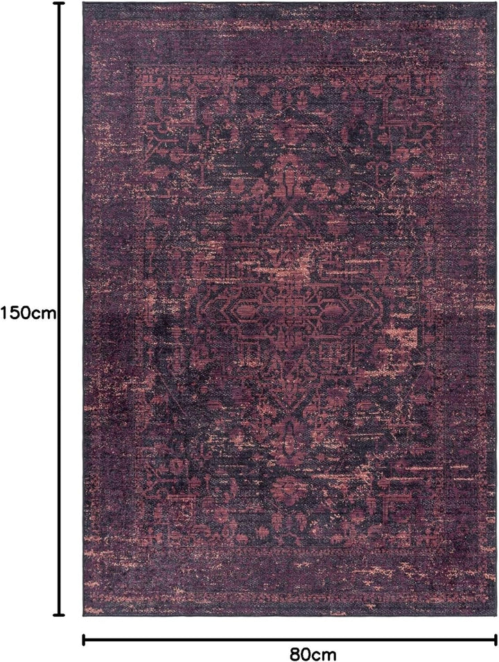Carpetsale24 Waschbarer Kurzflor Teppich Läufer Schwarz 80x150 cm Vintage Design mit Rutschfester Rü