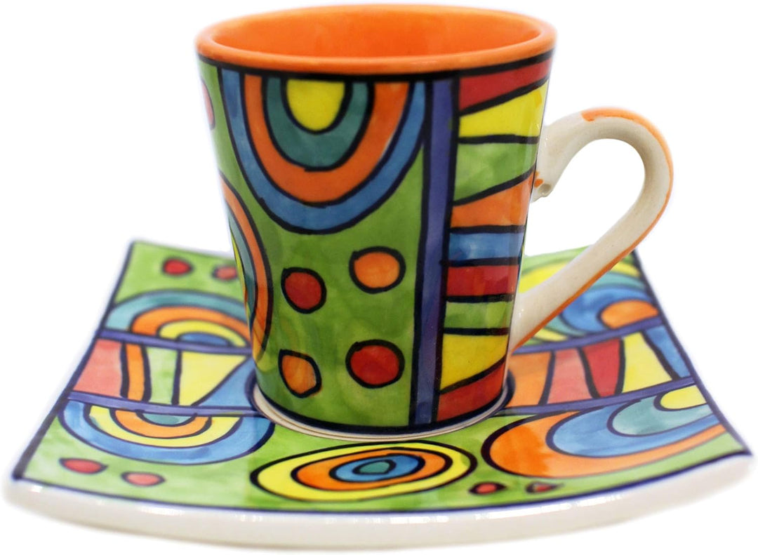 Gall&amp;Zick Espressotassen mit Untertasse, Kaffeetassen Set Modern, Kaffeebecher Keramik Handbemalt, E