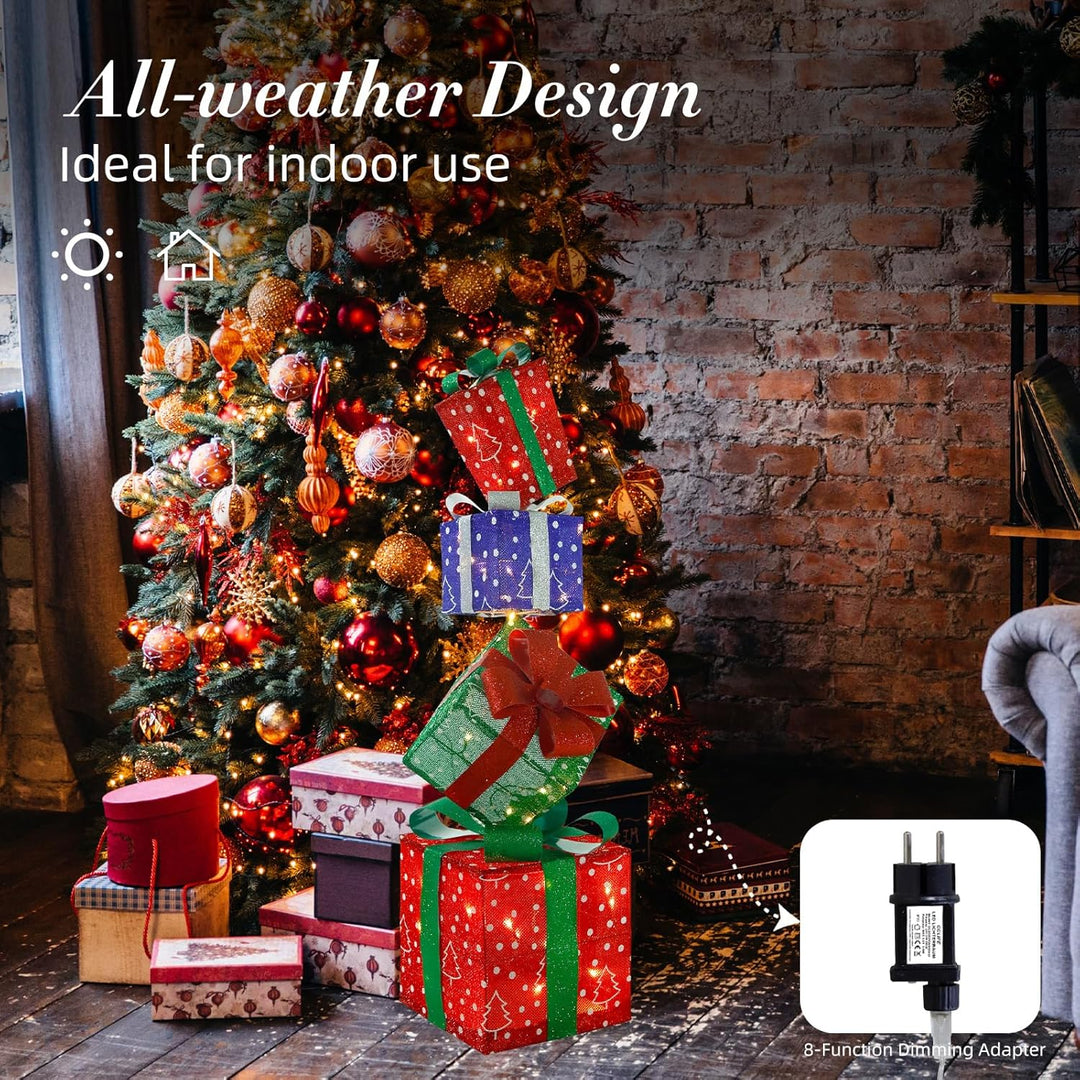 CCLIFE LED Geschenkbox 4er Set Weihnachten Weihnachtenbox Beleuchtete Lichterkette batteriebetrieb W