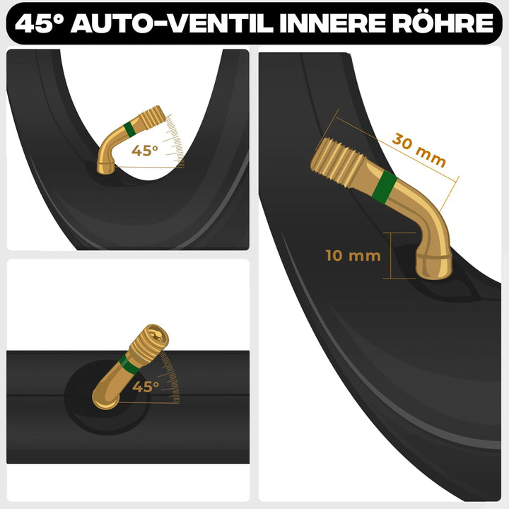 60 x 230 Kinderwagen Schlauch 12 Zoll 295 x 52-229 Mit Winkelventil 45° | 2 Stück Packung | für Reif