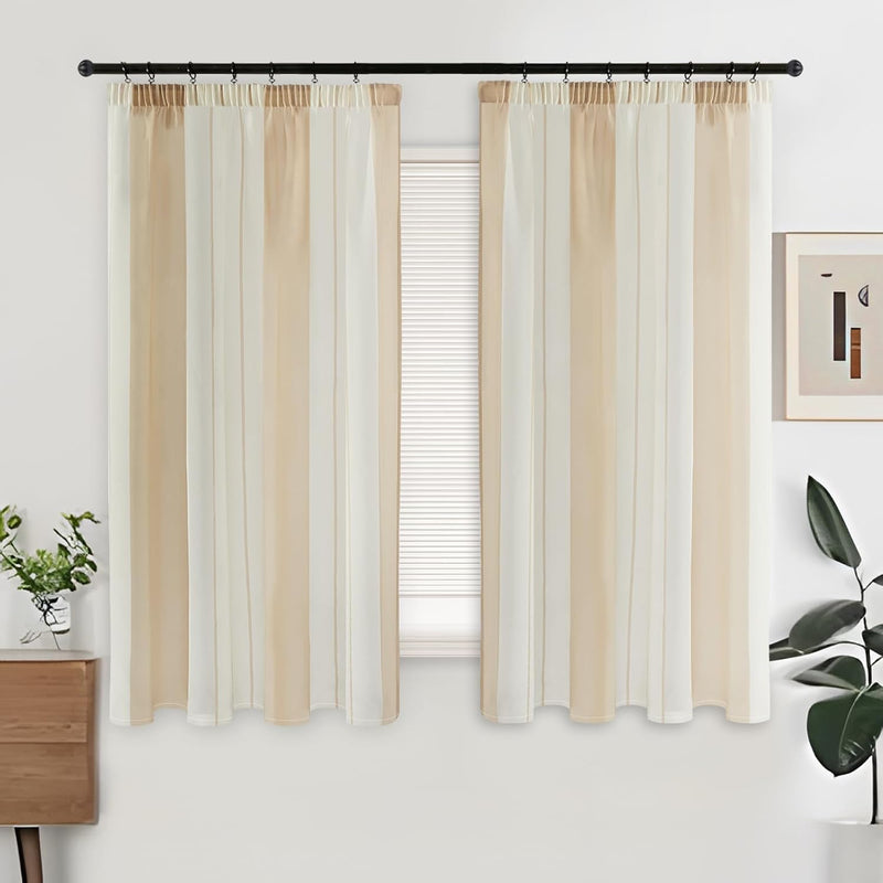 MRTREES Fenstergardinen Gardinen Kurz Beige und Weiss Vorhänge mit Kräuselband Voile Vorhang Halbtra