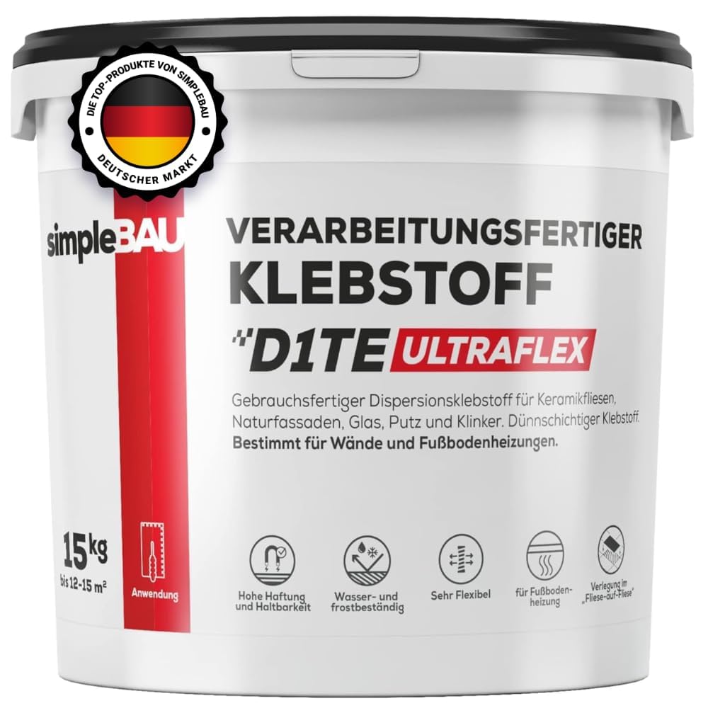 simpleBAU - Fertig Gemischter Fliesenkleber 15 KG, Universal Kleber für Gipskarton Osb-Kleber für Sc