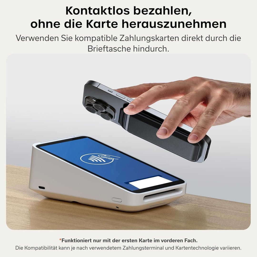 SATECHI Magsafe Wallet und Double Flap Stand mit Magnetfunktion, iPhone Wallet mit 4 Kartenfächern,