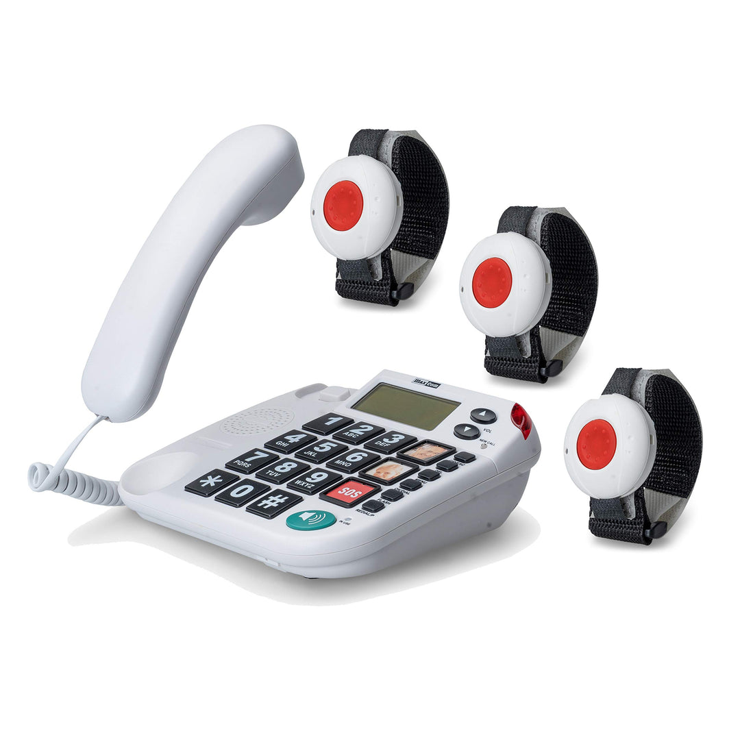 MaxCom KX481SOS: Hausnotruf Telefon mit Notrufarmband, schnurgebundenes Festnetztelefon mit Notrufkn