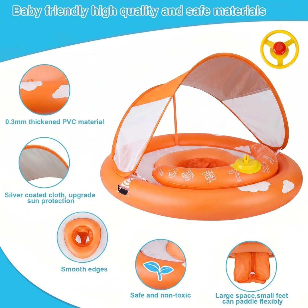 MYCARBON Baby Schwimmring mit verstellbare Schwimmsitz UPF50+ Sonnendach Spielzeug für Kinder Schwim