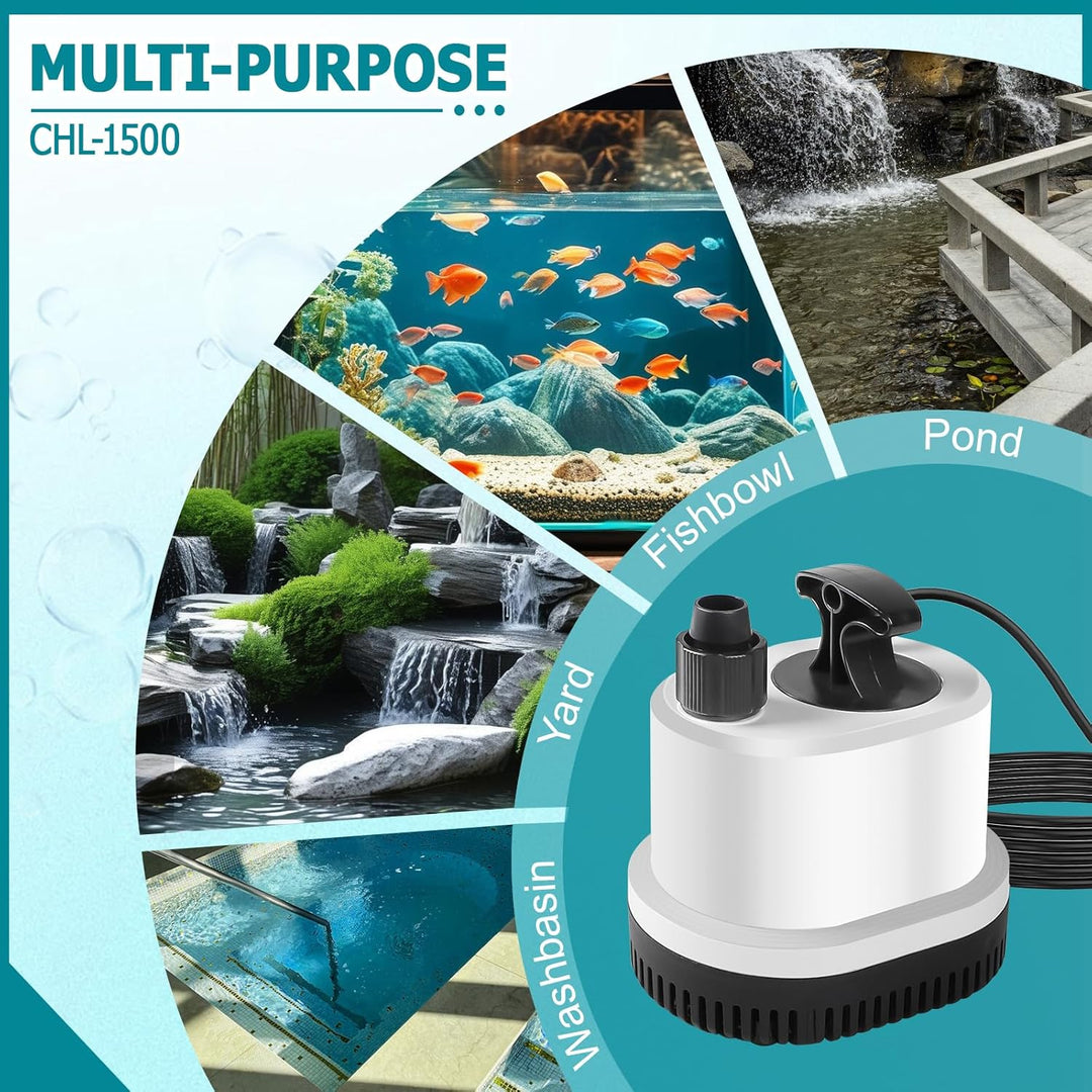 EXLECO Tauchpumpe Klein Wasserpumpe Mini Aquarium Pumpe Max.2500L/H 40W 220-240V Förderpumpe Springb