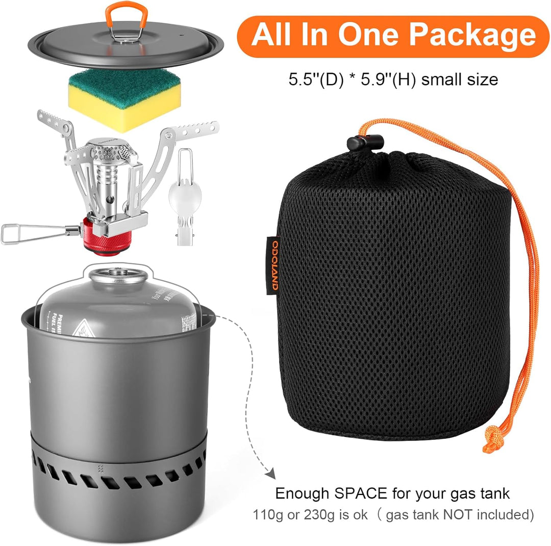 Odoland Camping Geschirr Set, Outdoor Kochutensilien Töpfe mit Brenner und Herd Faltbares Kochgeschi