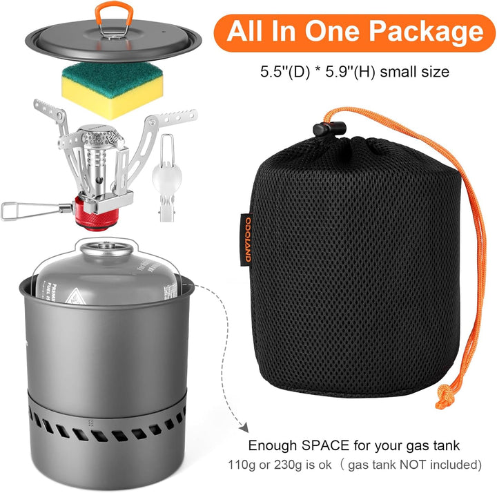 Odoland Camping Geschirr Set, Outdoor Kochutensilien Töpfe mit Brenner und Herd Faltbares Kochgeschi