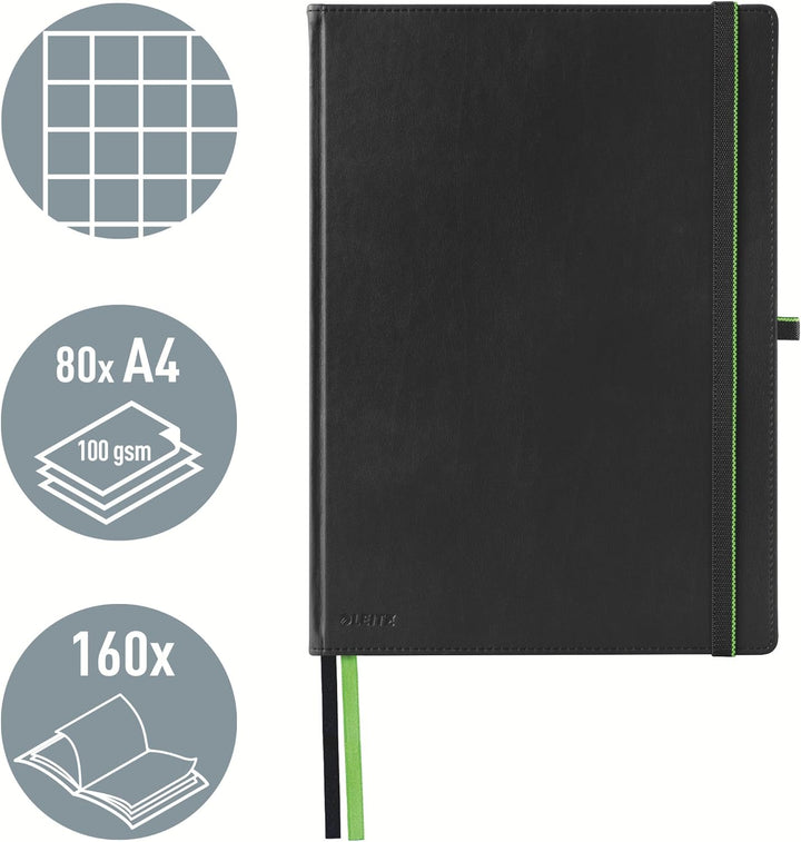 Leitz Complete Qualitäts-Notizbuch A4 kariert, 160 Seiten, 80 Blatt, Hardcover mit hochwertigem Einb