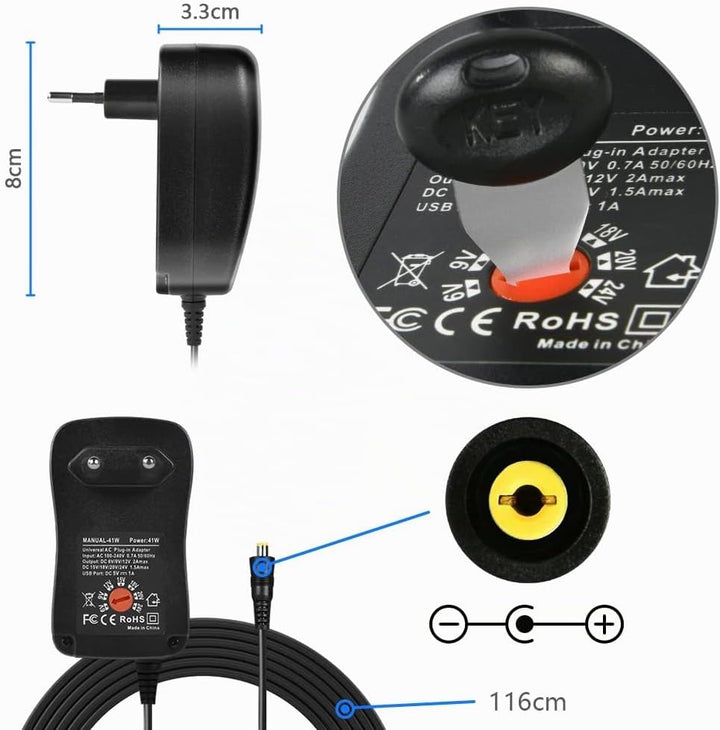 AXFEE Universal AC Adapter 12V 2A Netzteil AC220V zu DC12V, 3000mA Max Leistungstreiber 5,5mm, Multi