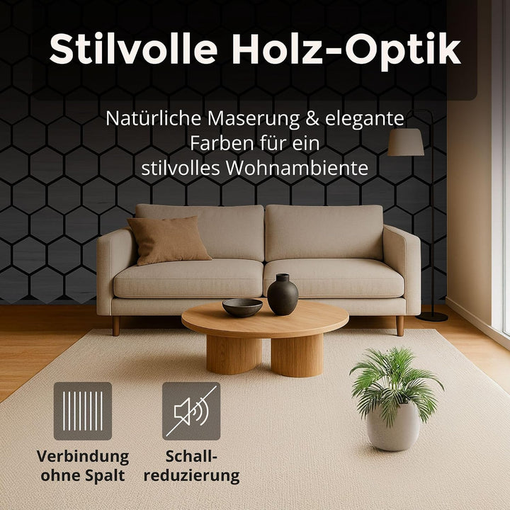 4x Akustikpaneele mit Hexagon-Muster 76 x 62cm Eiche schwarz Holz Eiche Schwarz 76x62cm, 4 Stück, Ei