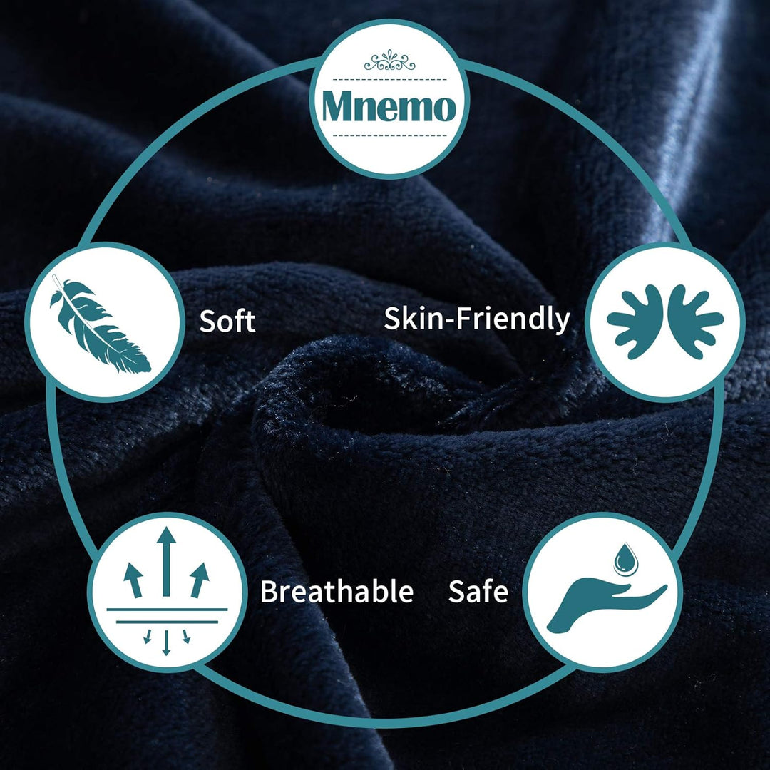 Mnemo Bademantel Damen Lang mit Kapuze Bademantel Damen Frottee Bademantel Damen Flauschig Blau L, B