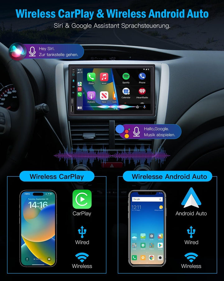 Doppel Din Radio Apple Carplay 7 Zoll 2Din Android Auto Autoradio mit HD IPS Bildschirm, Doppeldin C