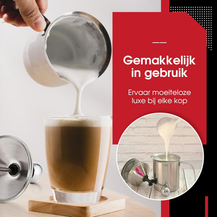 Milchaufschäumer Manuell - 400ml - Edelstahl - Milchklopfer - Milchkanne - Barista - Spülmaschinenfe