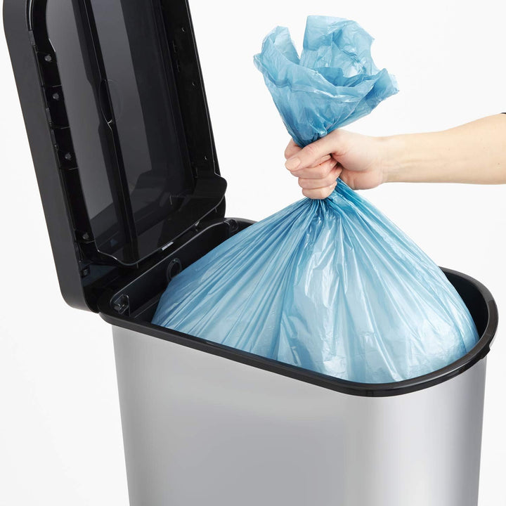 Rotho Paso Mülleimer 50l mit Deckel, Kunststoff (PP) BPA-frei, silber metallic, 50l (44,0 x 29,0 x 6