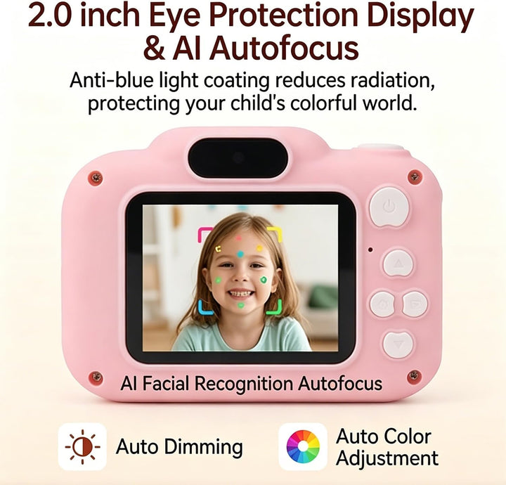 Pilipane Digitalkamera mit 32G Karte, Kinderkamera Sofortbildkamera, High Definition Dual Lens 1080P