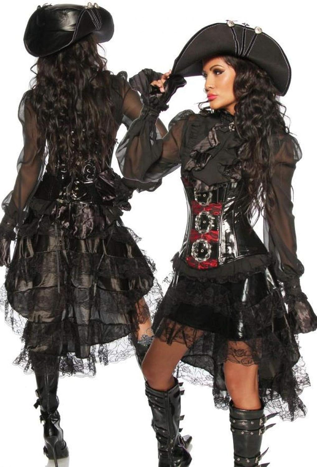 Wetlook Piraten Mittelalter Volant-Rock mit Spitze - schwarz - M M Schwarz, M Schwarz