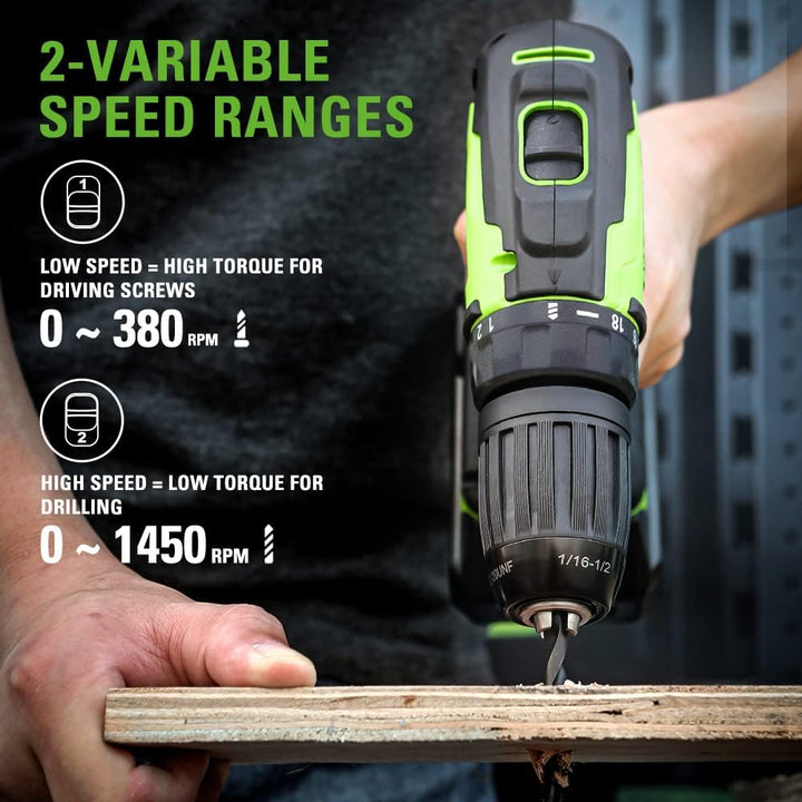 Greenworks 24 V Akku-Bohrschrauber, 35 Nm, Bürstenloser Motor, 18 Stufen Drehmomentstufen, 13 mm-Boh