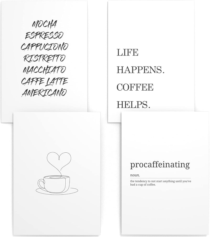 Papierschmiede® Premium Spruchposter Set 4er DIN A2 (42x59 cm) Motiv: Coffee, Poster mit Sprüchen, M