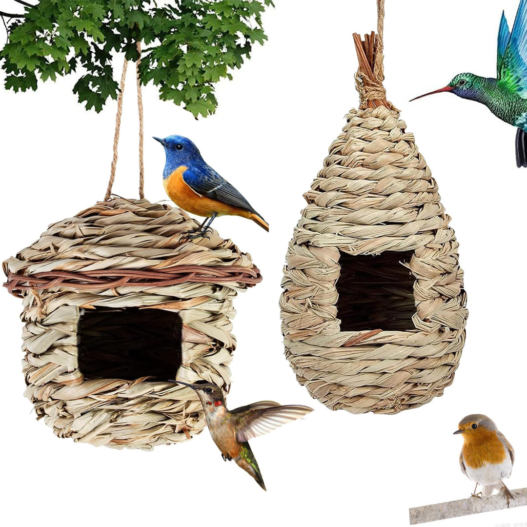 Vogelnest Gras, 2 Stück Gras Bird Nest, Vogelhäus, Handgewebte Vogelhäuser, Vogelhäus zum Aufhängen