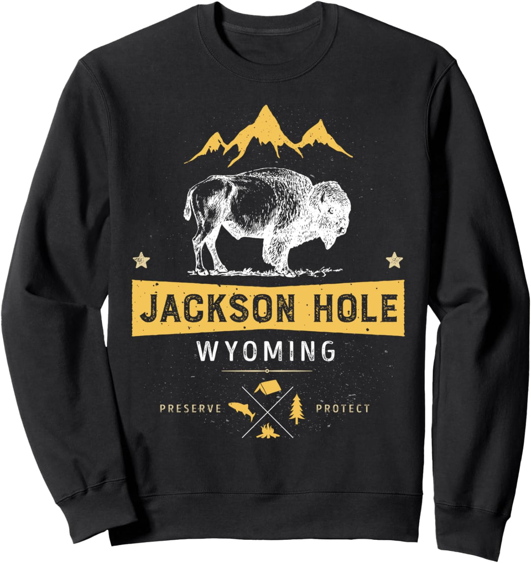 Jackson Hole T-Shirt Wyoming Vintage Bison Buffalo Herren Damen Sweatshirt