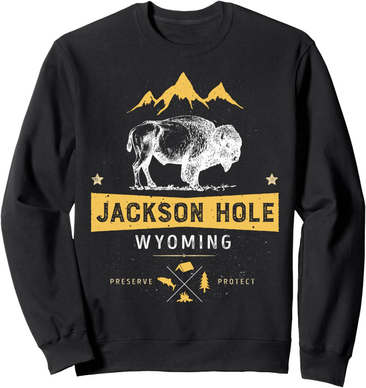 Jackson Hole T-Shirt Wyoming Vintage Bison Buffalo Herren Damen Sweatshirt