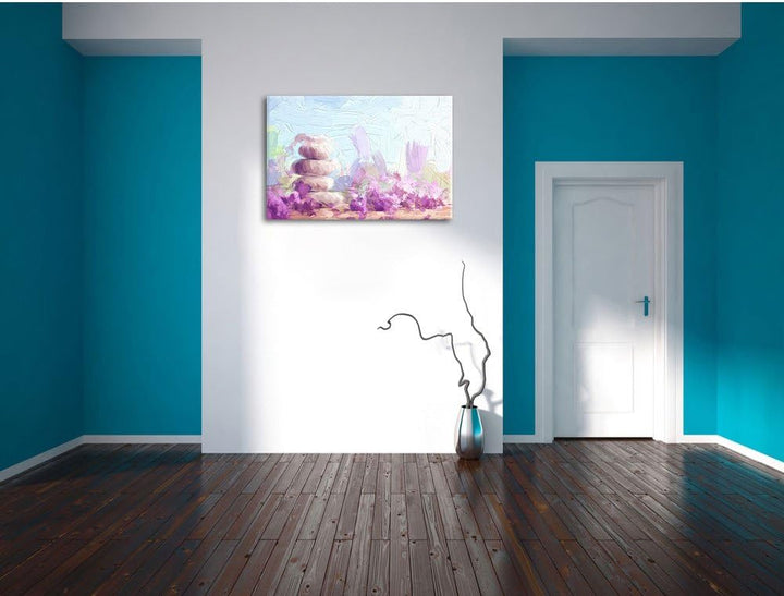 Pixxprint Lavendel Spa-Stillleben Kunst Pinsel Effekt, Format: 100x70 auf Leinwand, XXL riesige Bild