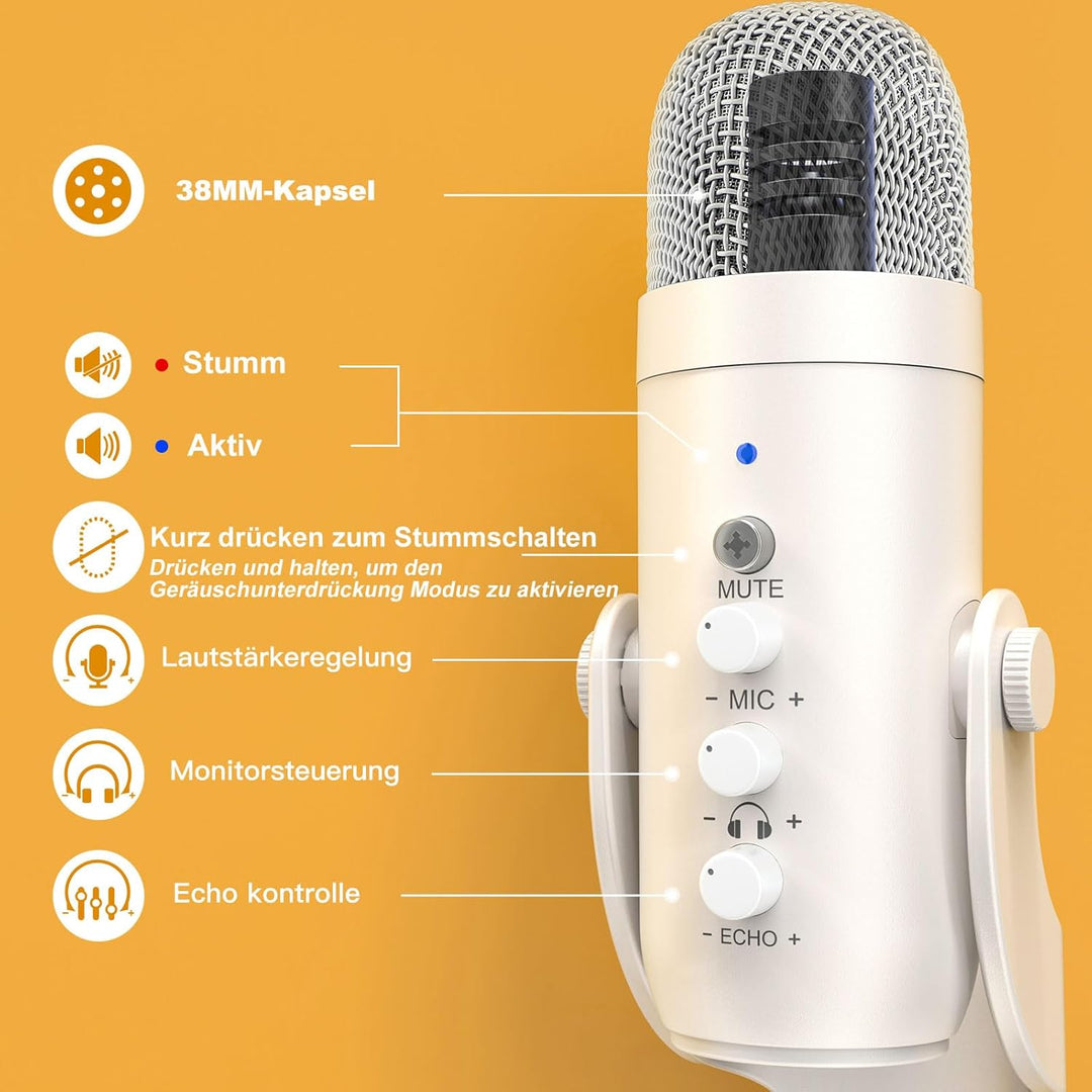zealsound USB Mikrofon, Kondensatormikrofon für PC und Handy, Desktop Microphone mit Noise Cancenlli