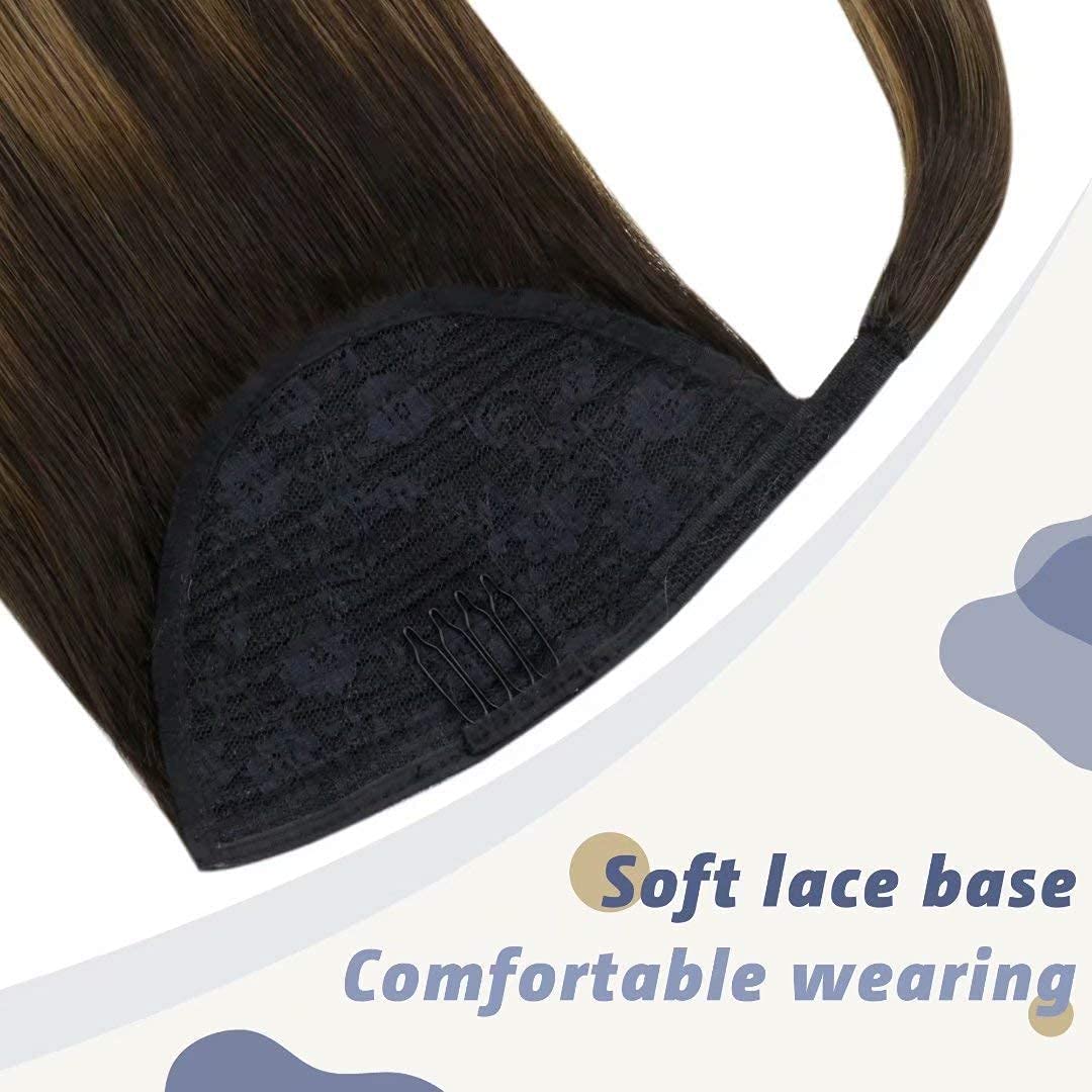 LaaVoo Balayage Braun Zopf Echthaar 45cm Extensions Echthaar Zopf Remy Human Hair 80g Glatt Ponytail