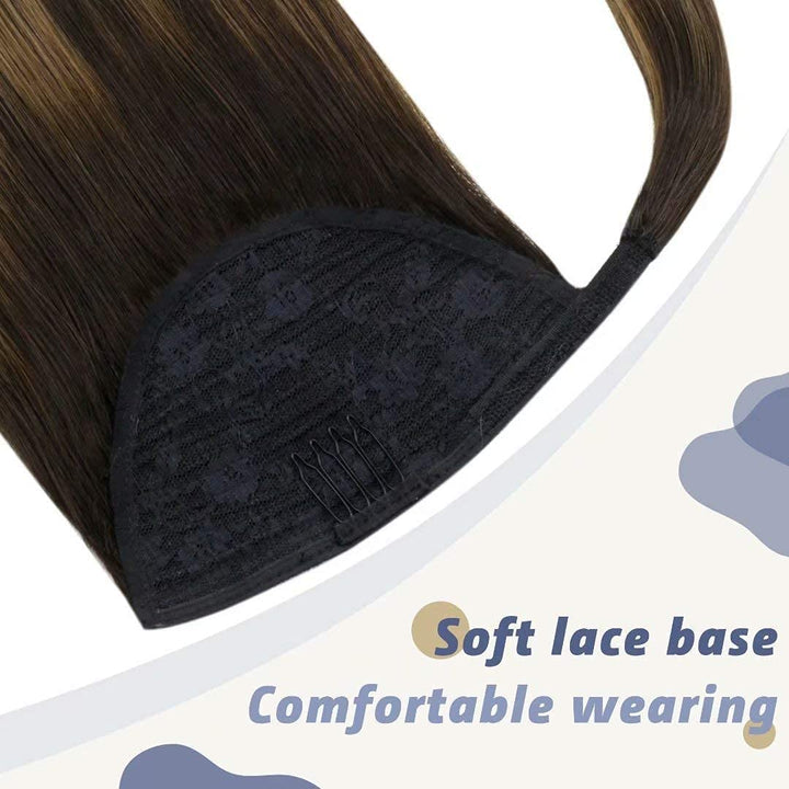 LaaVoo Balayage Braun Zopf Echthaar 45cm Extensions Echthaar Zopf Remy Human Hair 80g Glatt Ponytail