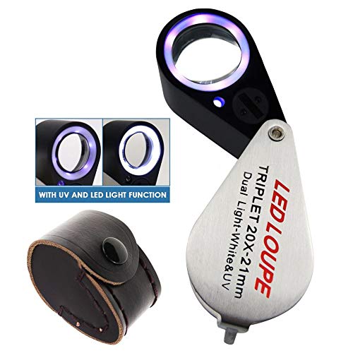 10x faltbare und beleuchtete Lupe für Juweliere. 21mm UV und LED Licht für Steine Briefmarken Münzen