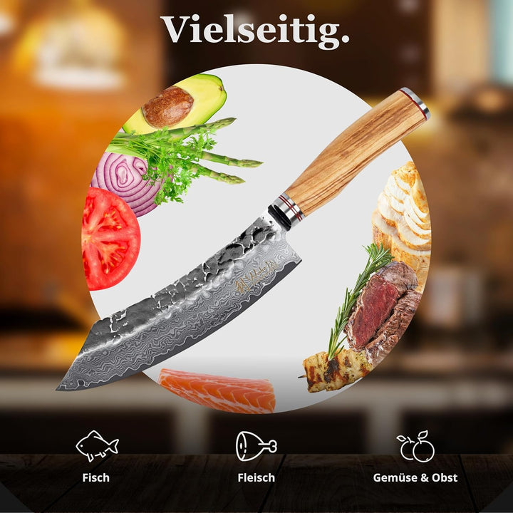 Wakoli Olive HS Serie Damastmesser Blockmesser 20 cm Klinge extrem scharf aus 67 Lagen I Damast Prof