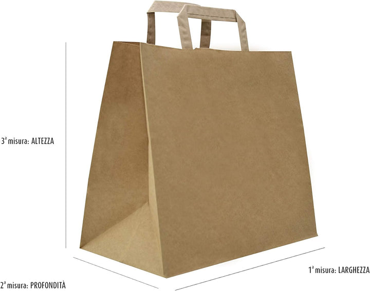 Carte Dozio S.r.l. Kraft Shopper mit quadratischem Boden, Havanna, flacher Griff, 27 cm + 17 x 29 cm