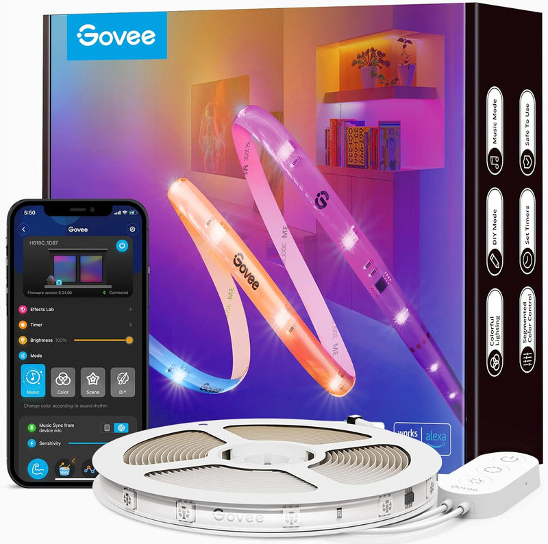 Govee RGBIC Pro LED Strip 10m, Funktioniert mit Alexa und Google Assistant, Beschichtes Lichtband Sy