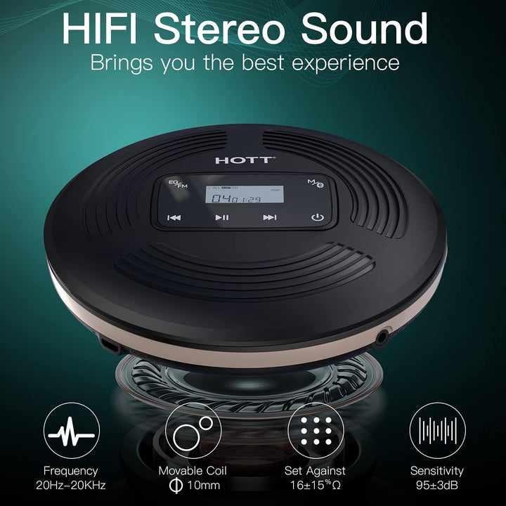 HOTT CD903TF CD Player tragbar wiederaufladbarer CD Player Bluetooth mit FM-Transmitter geeignet für